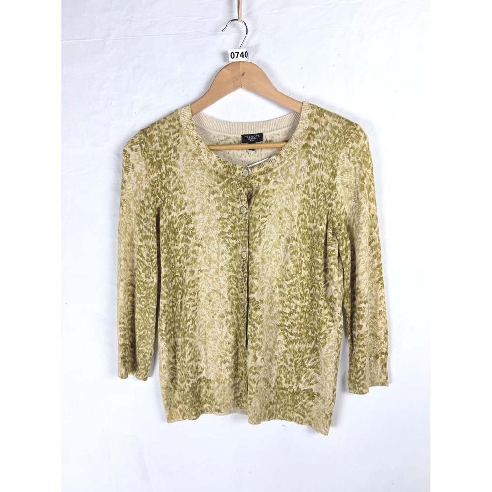 2/$30 Talbots Green Abstract Print Button Down Cardigan Sweater Small Petites